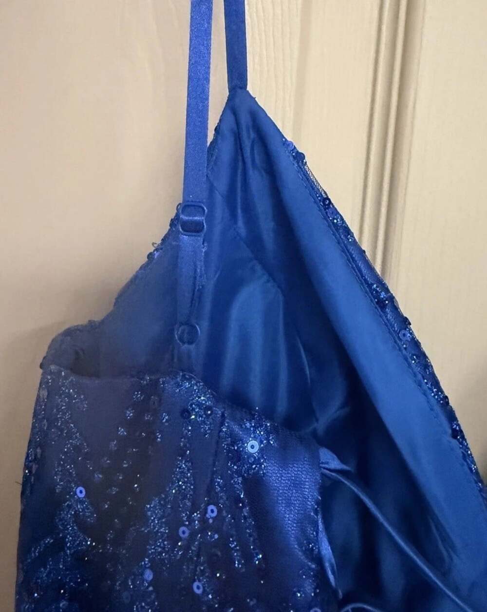 Blondie Nites Jr Size 5 Royal Blue Glitter-Mesh Corset Lace-Up Dress Pockets - Picture 6 of 16